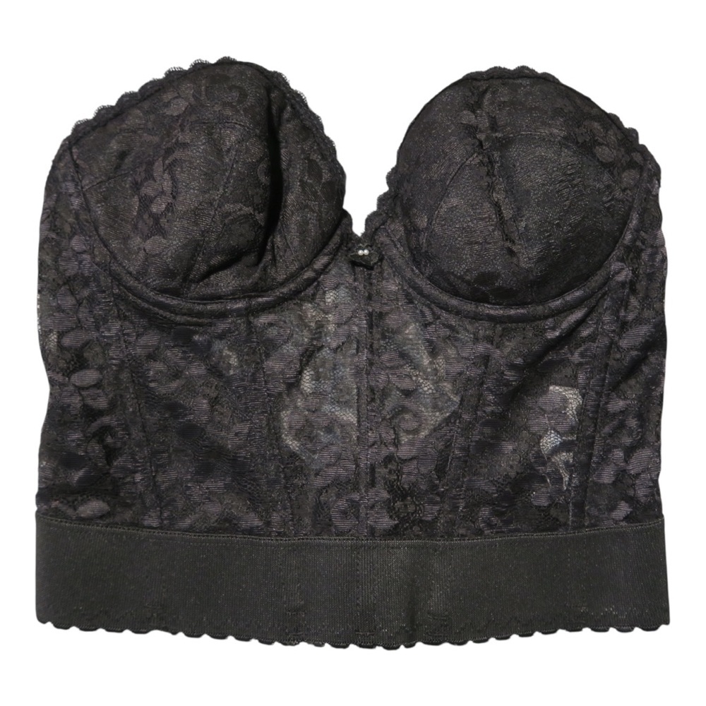 Vintage adonna Lace Bustier Elegant Strapless Romantic Sexy Black Bra Lingerie